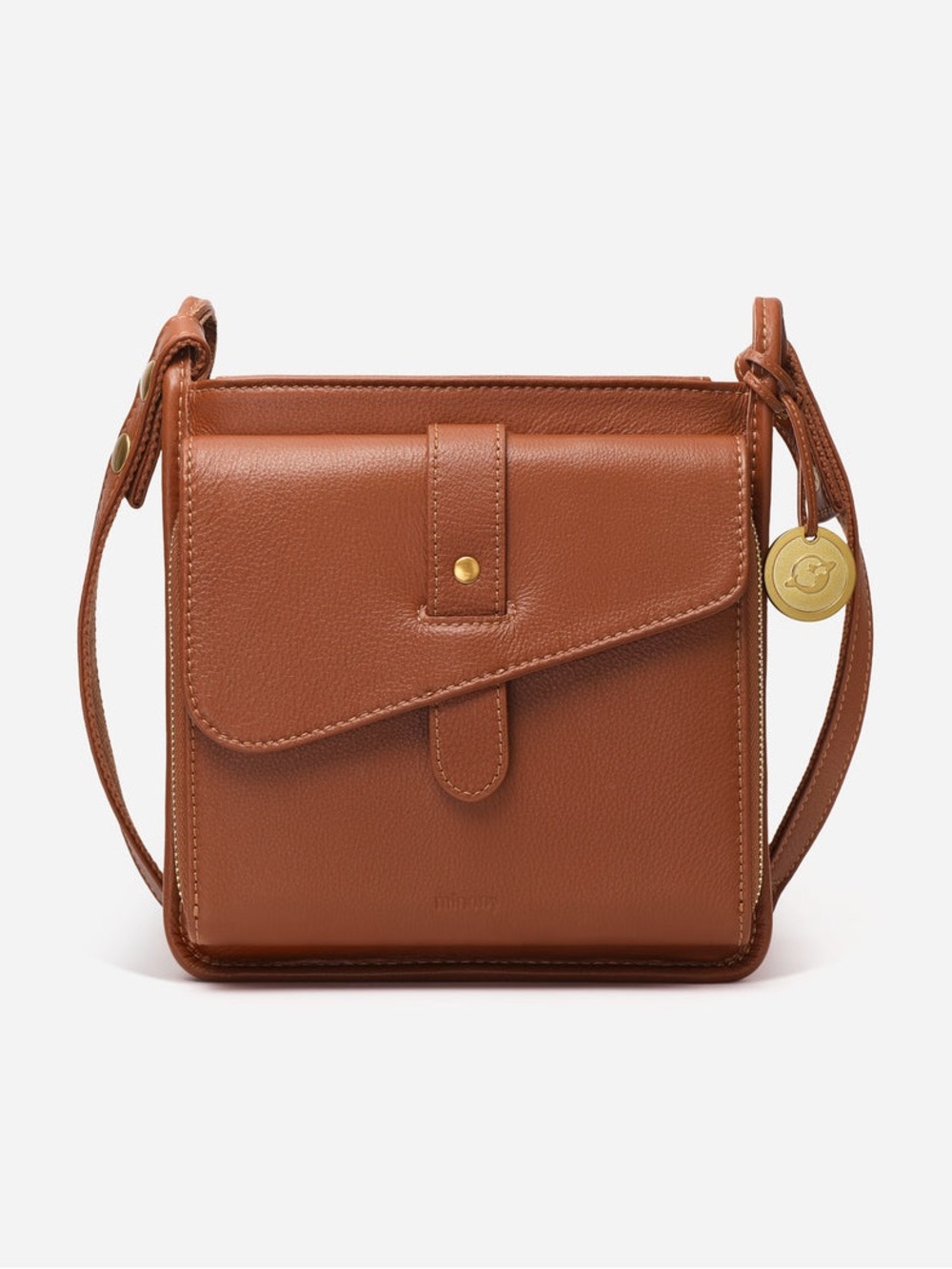 NWOT Minooy Athena Unique Design Mini Crossbody Bag/Wallet Caramel Brown Leather